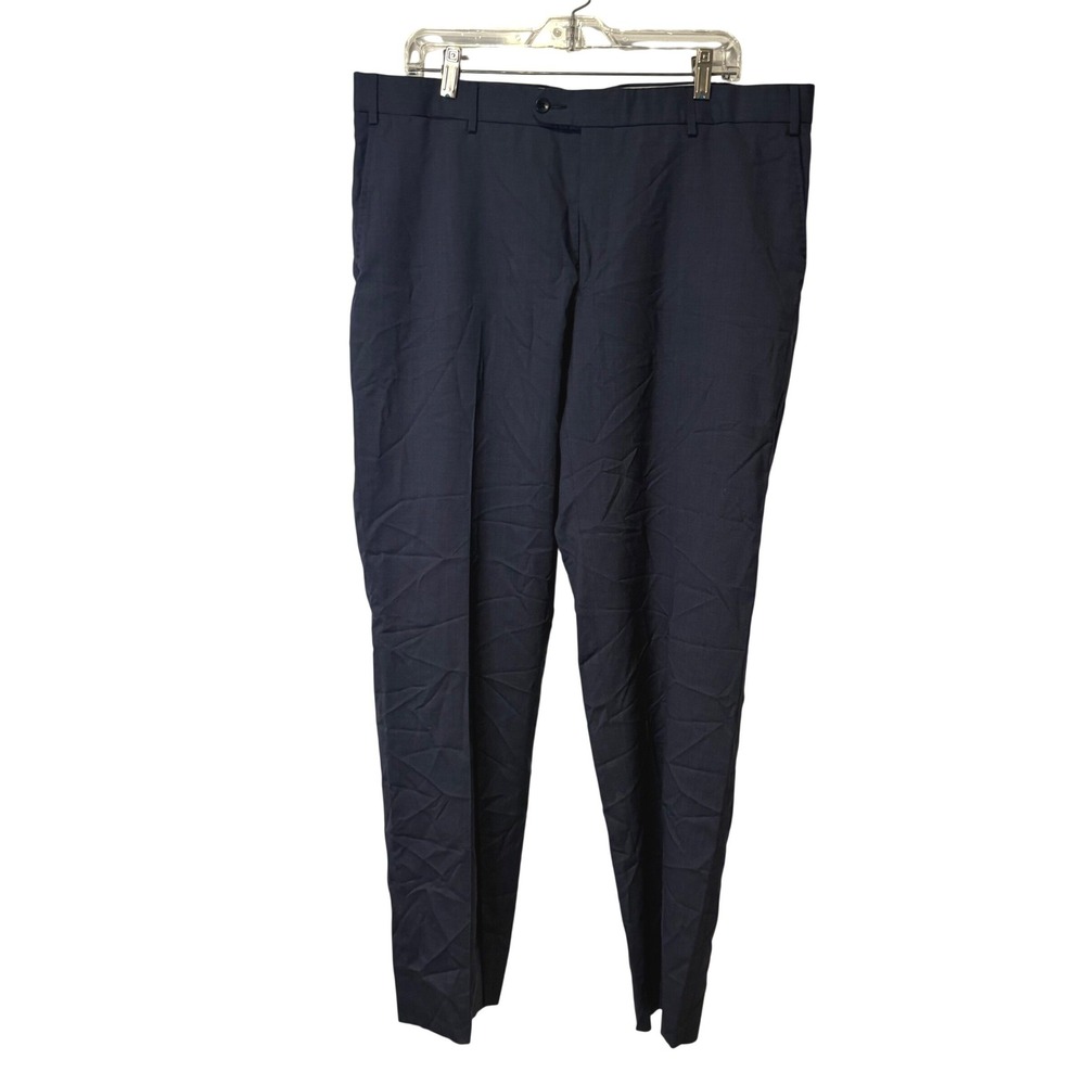 6‎ East Dress Pants Mens 38 Navy Blue Wool Blend Tapered Flat Front Trousers